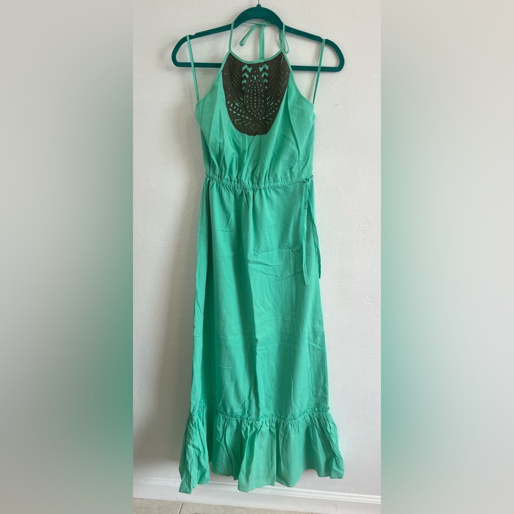 NEW Banana Republic Women's 2 Green Brown Aztec Halter Maxi Flare Dress